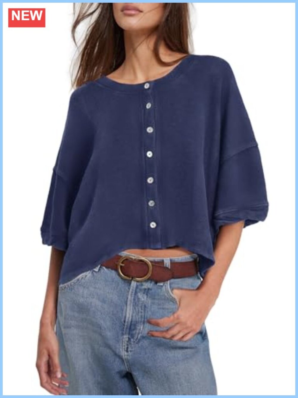 Women's Cropped Cardigan Short Sleeve Button Up Lightweight Oversized